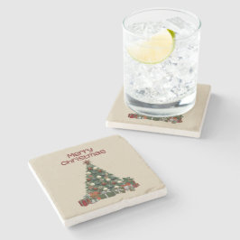 Porta-copo De Pedra Merry Christmas Tree Stone Coaster