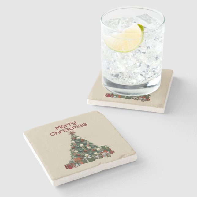Porta-copo De Pedra Merry Christmas Tree Stone Coaster (Lateral)