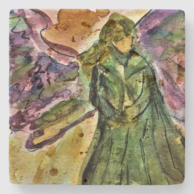 Porta-copo De Pedra Meu azulejo Guardian Angel Travertine (Frente)