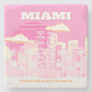 Porta-copo De Pedra Miami Beach, Miami Viagem Art, Preppy, rosa