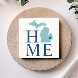 Porta-copo De Pedra Michigan Home Aqua Marinho Blue City Heart