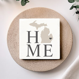 Porta-copo De Pedra Michigan Home Beige and Cinza Custom City Heart