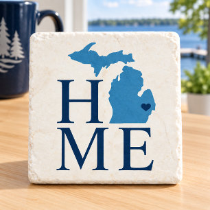 Porta-copo De Pedra Michigan Home Blue and Navy Custom City Heart