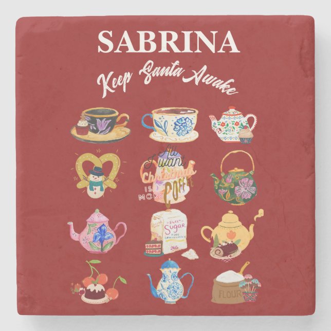 Porta-copo De Pedra Mikitiez café, natal, citando cafeína fofa (Frente)