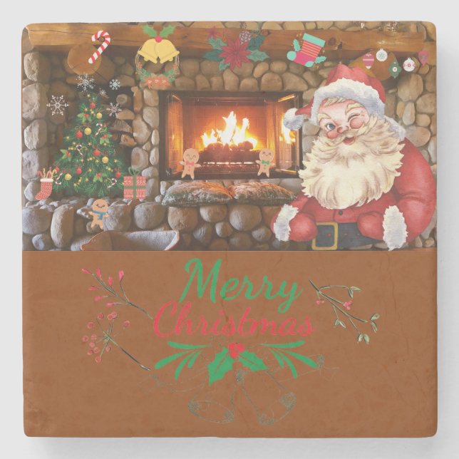 Porta-copo De Pedra Mikitiez classicwhitechristmas light jollyholly (Frente)