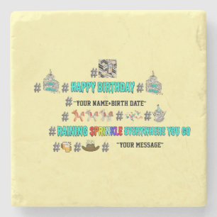 Porta-copo De Pedra Mikitiez hashtag felizaniversário emoji personaliz