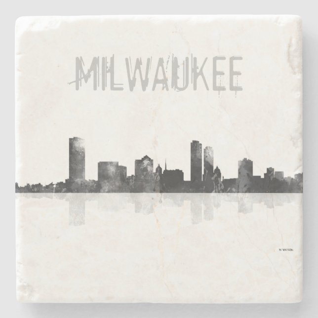 PORTA-COPO DE PEDRA MILWAUKEE, SKYLINE DE WISCONSON (Frente)