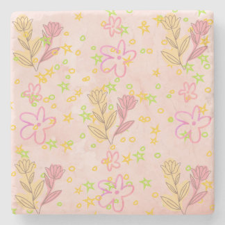 Porta-copo De Pedra Minimal floral doodle pattern -pastel colour art 