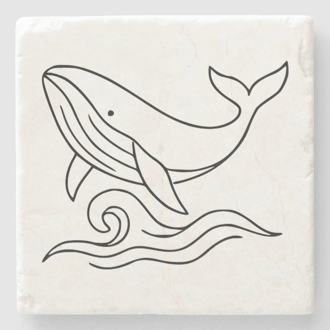 Porta-copo De Pedra Minimalist Whale Line Art – Ocean Animal  (Frente)