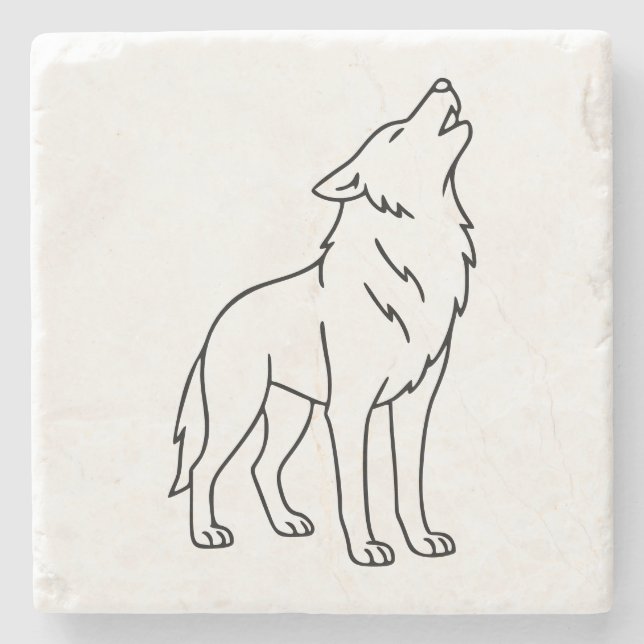 Porta-copo De Pedra Minimalist Wolf Line Art – Howling Wildlife  (Frente)