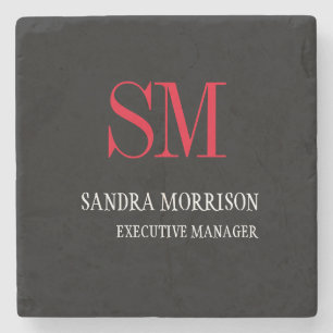 Porta-copo De Pedra Minimalista do Monograma Vermelho Branco Negro