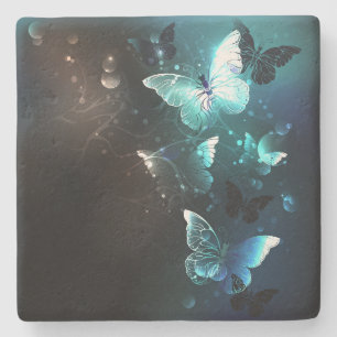 Porta-copo De Pedra Mint Night Butterflies