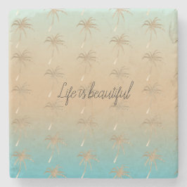 Porta-copo De Pedra Mint Peach Aqua Tropical Dourada Palmeiras