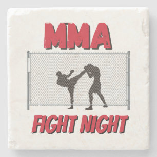 Porta-copo De Pedra MMA Fight Night text e Silhouette of Two Fighter