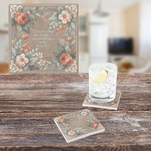 Porta-copo De Pedra Mocha Floral Bíblia Verso Personalizável