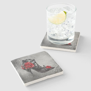 Porta-copo De Pedra Moda Gótica Stiletto Bootie com Rosas vermelhas