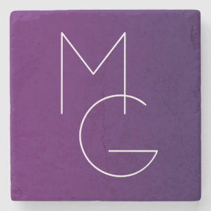 Porta-copo De Pedra Modern 2 Iniciais Roxo Fundo Sombreado Sutil