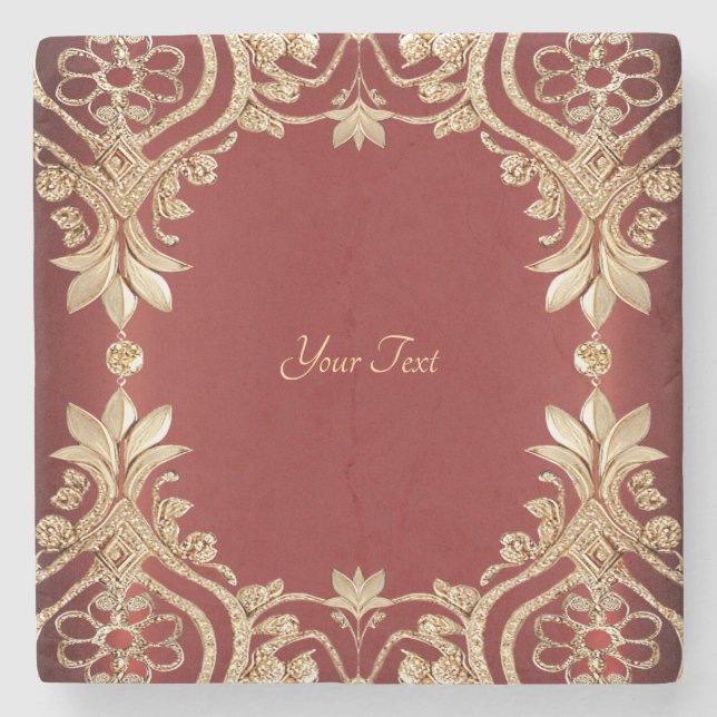 Porta-copo De Pedra Modern Gold Red Floral Stone Coaster (Frente)