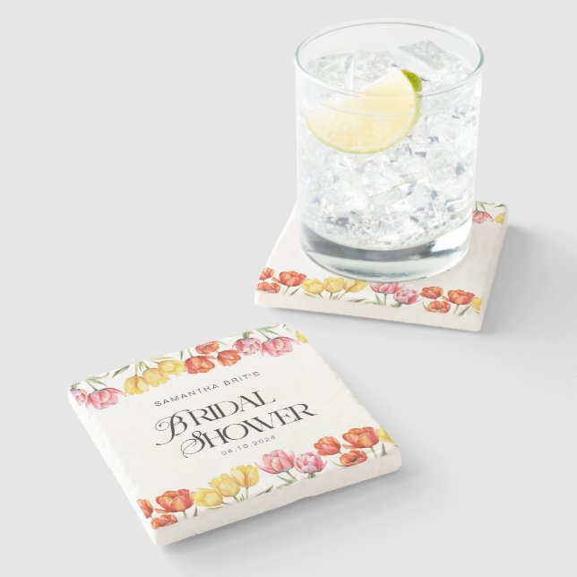 Porta-copo De Pedra Modern Orange Pink  Tulips Floral Bridal Shower (Lateral)