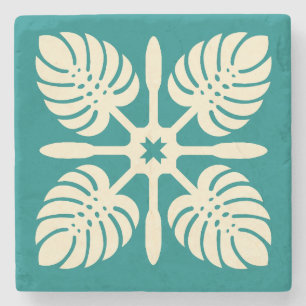 Porta-copo De Pedra Moderna Havaiana Quilt Green Paddle Monstera Coast