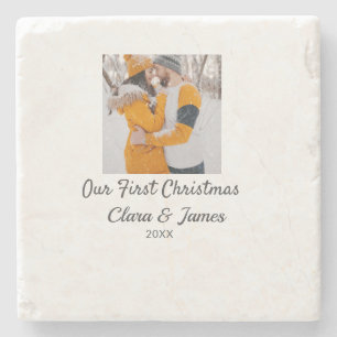 Porta-copo De Pedra Moderno boho nossa primeira foto de Natal casal no