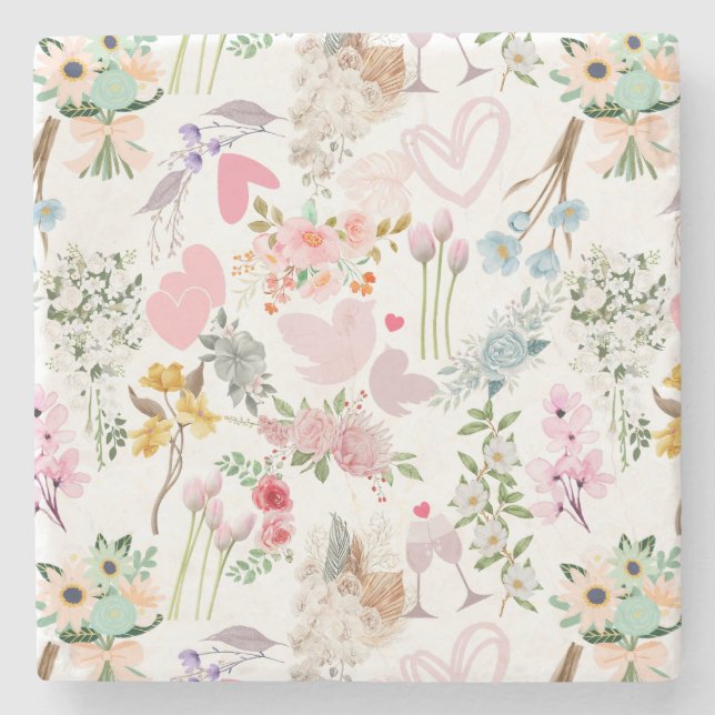 Porta-copo De Pedra Moedas de Casamento Pastel 02 (Frente)