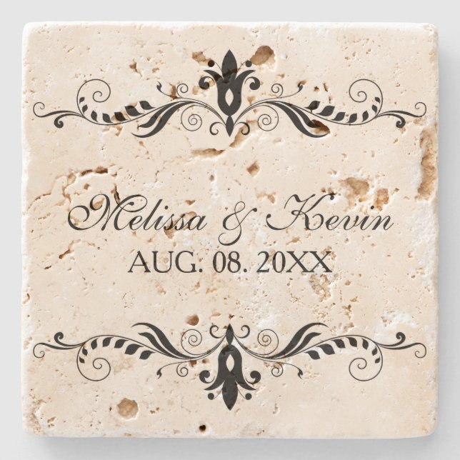 Porta-copo De Pedra Moldura de Naves Florais Negras Elegante (Frente)