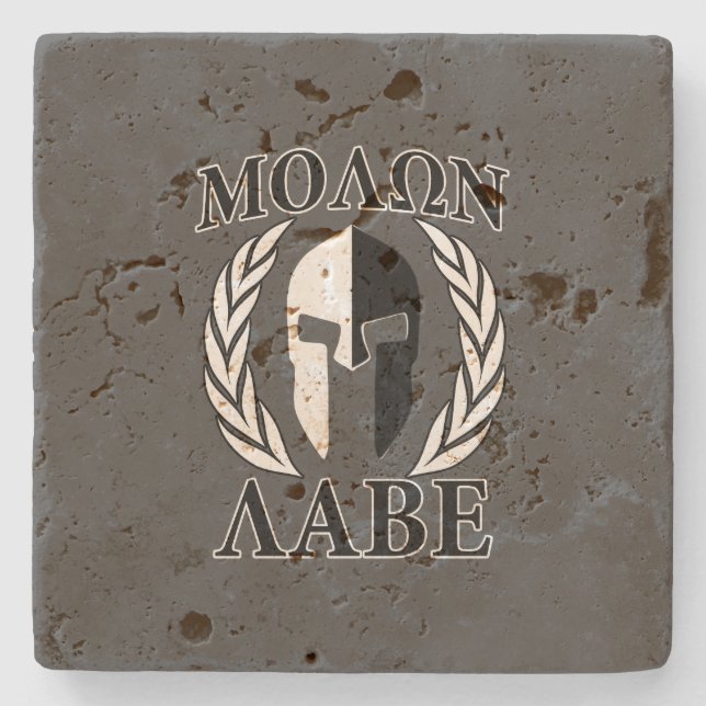 Porta-copo De Pedra Molon Labe Spartan Helmet Warrior Laurels Graphic (Frente)