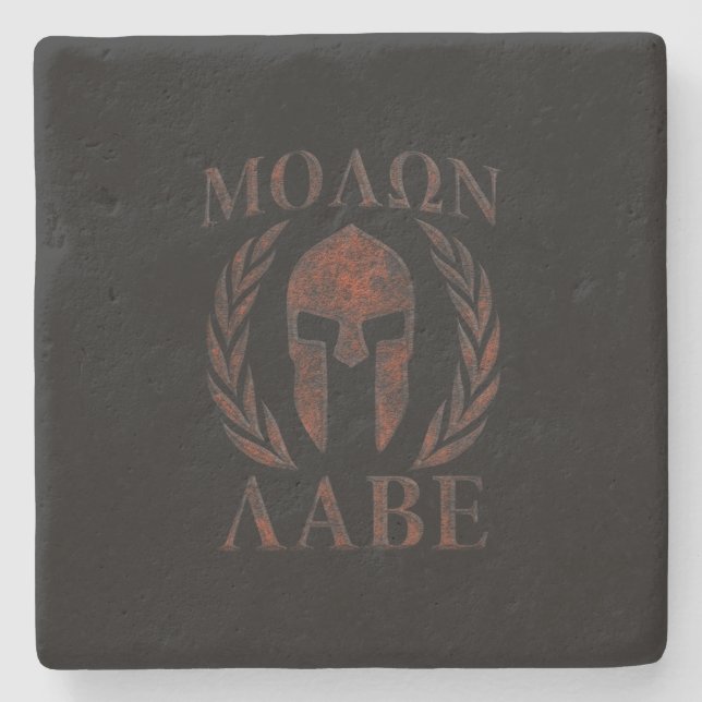 Porta-copo De Pedra Molon Labe Spartan Warrior Mask Laurels Iron (Frente)