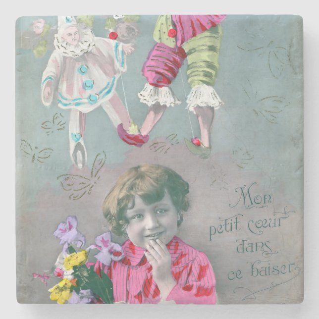 Porta-copo De Pedra Mon petite coeur dans ce baiser (Frente)