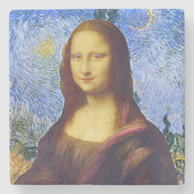 Porta-copo De Pedra Mona Lisa e Van Gogh (Frente)