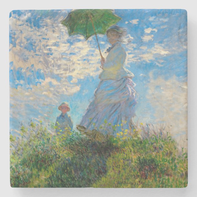 Porta-copo De Pedra Monet Mulher Guarda-Sol Impressionismo (Frente)
