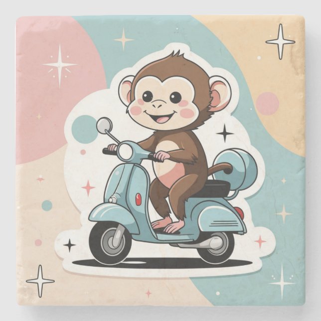 Porta-copo De Pedra Monkey driving a scooter (Frente)