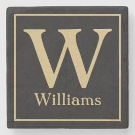 Porta-copo De Pedra MONOGRAM e sobrenome familiar em preto
