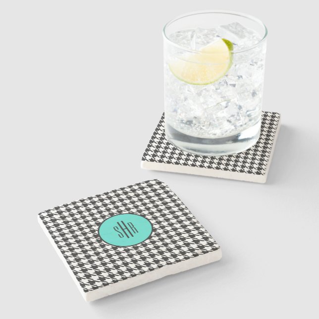 Porta-copo De Pedra Monogram  Turquoise Houndstooth Marble (Lateral)