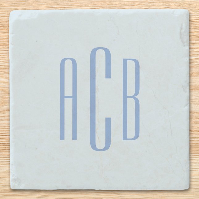 Porta-copo De Pedra Monograma Azul Simples de Três Letras (Simple Three Letter Cornflowre Blue Monogram Marble Stone Coaster)