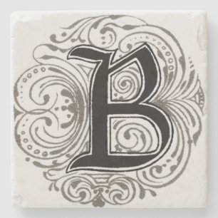 Porta-copo De Pedra Monograma "B" da Vintage na Cinza