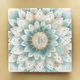 Porta-copo De Pedra Monograma Blue Teal Dourado Mandala