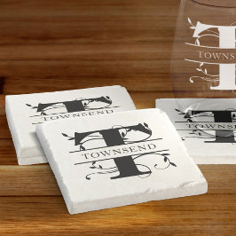 Porta-copo De Pedra Monograma Botânico Negrito Nome Inicial