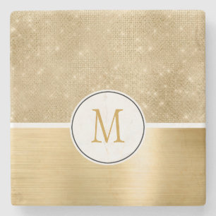 Porta-copo De Pedra Monograma Brilho Glamour Dourado