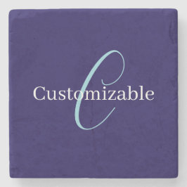 Porta-copo De Pedra Monograma Cursivo Editável Purplish Blue