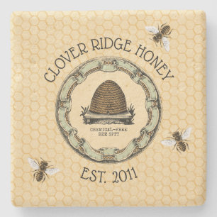 Porta-copo De Pedra Monograma da etiqueta da fazenda da abelha do mel