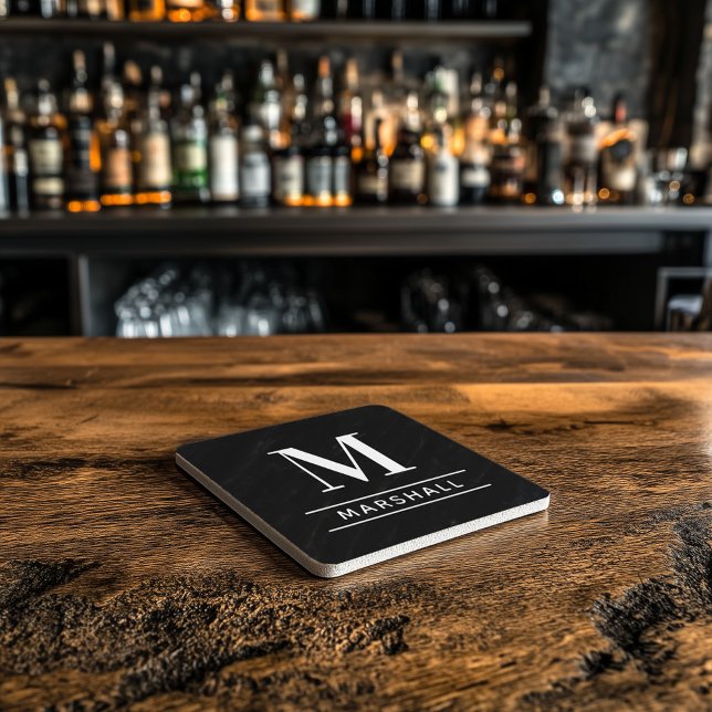 Porta-copo De Pedra Monograma da Família Personalizada Negra Clássica  (Criador carregado)