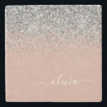 Porta-copo De Pedra Monograma da rosa Dourada Laser Linear de Prata Ro<br><div class="desc">Rosa Dourado - Azulejo de Pedra de Nome do Script Monograma do Script Glitter Glitter e Cor-de-rosa-Blush. Isso faz a formatura perfeita, doce aniversário de 16 anos, casamento, chá de panela, aniversário, chá de fraldas ou presente de festa de solteira para alguém que ama luxo de vidro e estilos quicos....</div>
