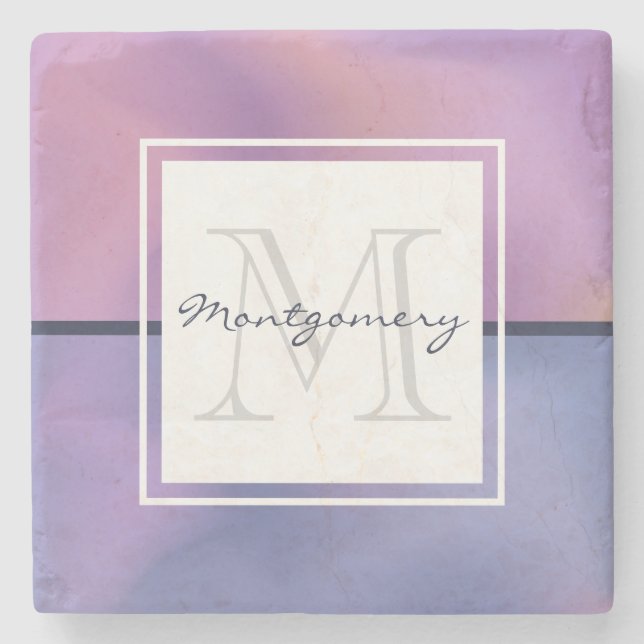 Porta-copo De Pedra Monograma de Abstrato Roxo e Rosa Modernos (Frente)