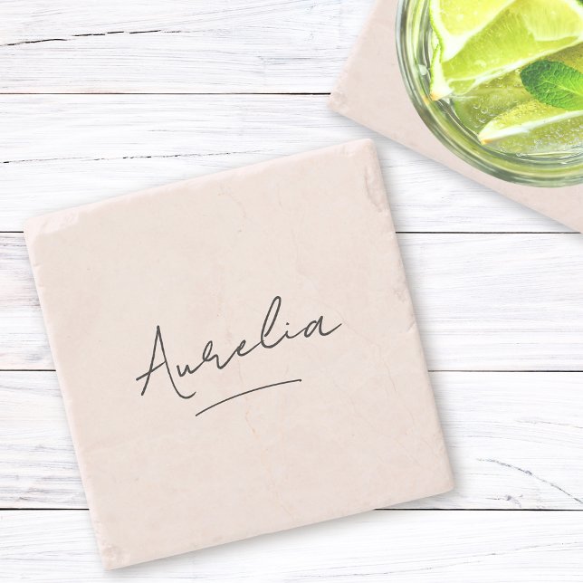 Porta-copo De Pedra Monograma de assinatura digital moderna minimalist (Criador carregado)