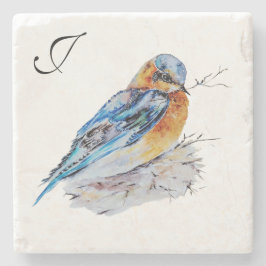 Porta-copo De Pedra Monograma de Bluebird Elegant Watercolor