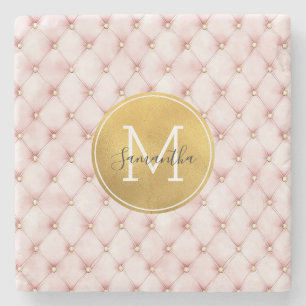 Porta-copo De Pedra Monograma de Confetes de Aquarela Rosa Menina Ouro