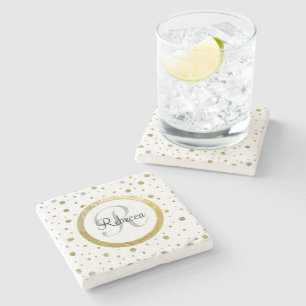 Porta-copo De Pedra Monograma de Confetti Dourado