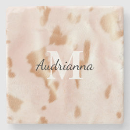 Porta-copo De Pedra Monograma de Cowhide da Moça Rosa-Rosa-Esbranquiça